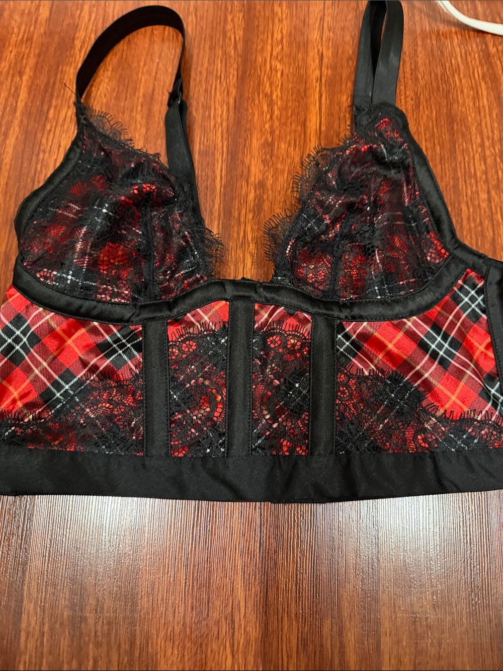 Victoria's Secret Black and Red Lace Plaid Bralette